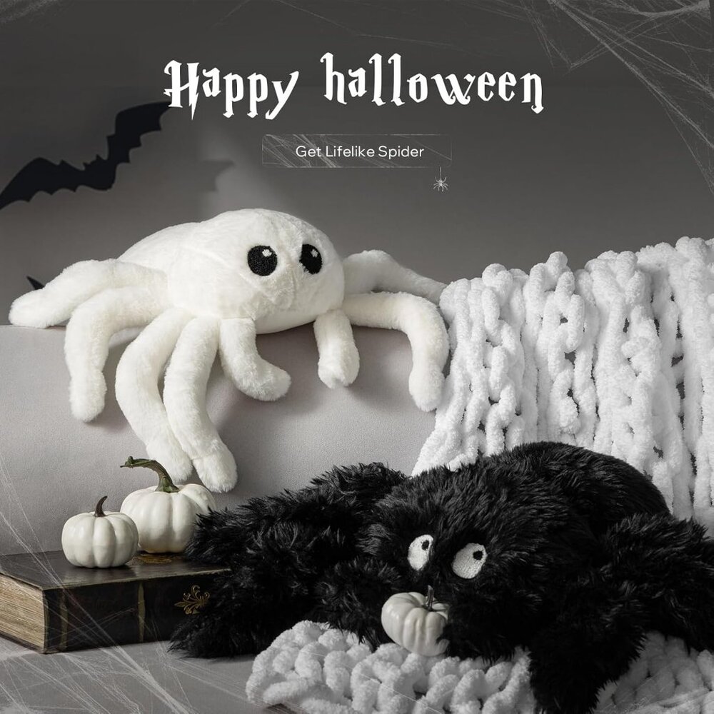 Happy Halloween  Throw Pillow Faux Fur Tarantula Shaped Halloween  Pillow - Picture 7 of 9